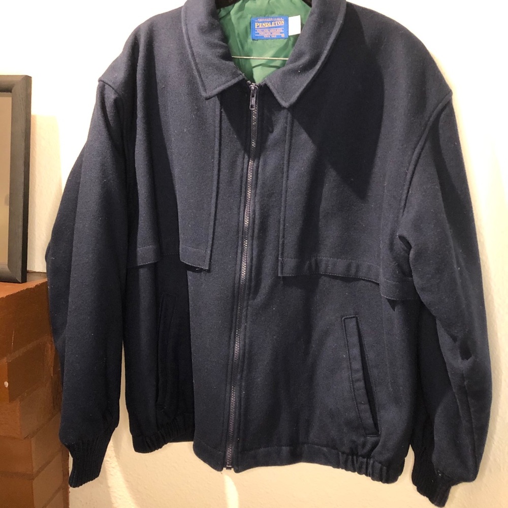 Pendleton Navy Paneled Wool Zip Up Coat Size M - image 1